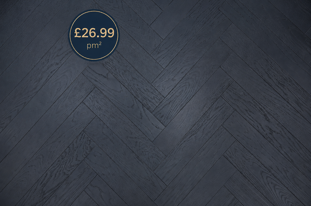 Galaxy Black Brushed & Matte Lacquered Herringbone Engineered Rustic Flooring (105B) (2.268m2 per pack)